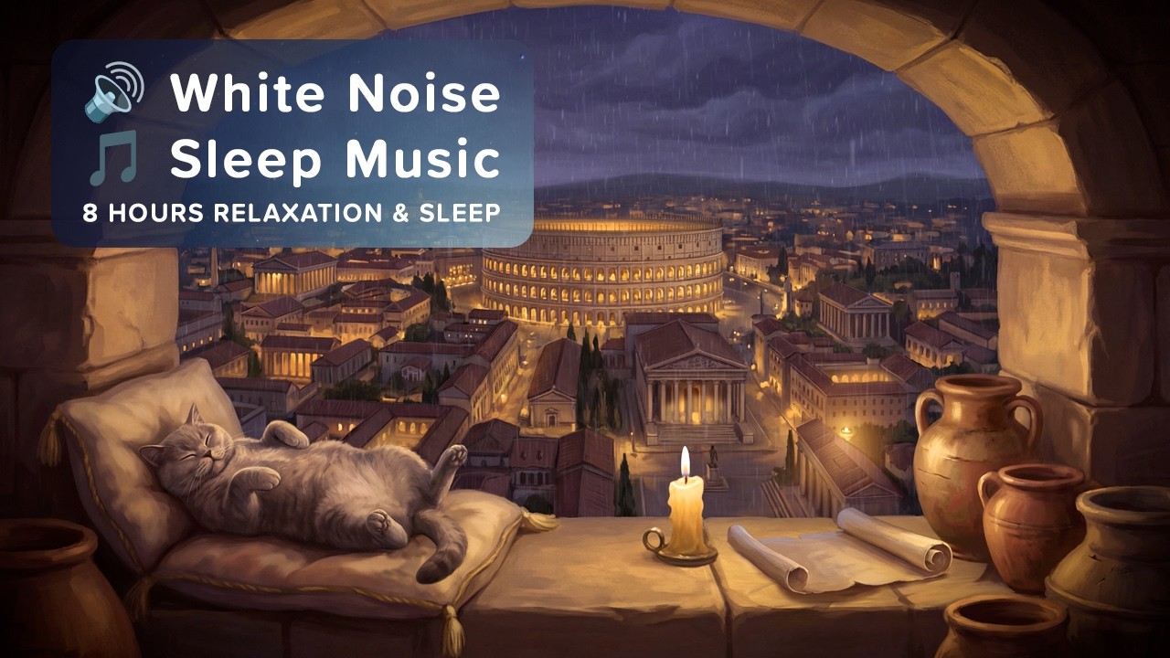 🎵 8 Hours Sleep & Relaxation - Ancient Rome Night | Soft Orchestral, Rain & Purring