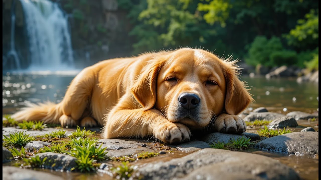 Golden Retriever Napping in Nature