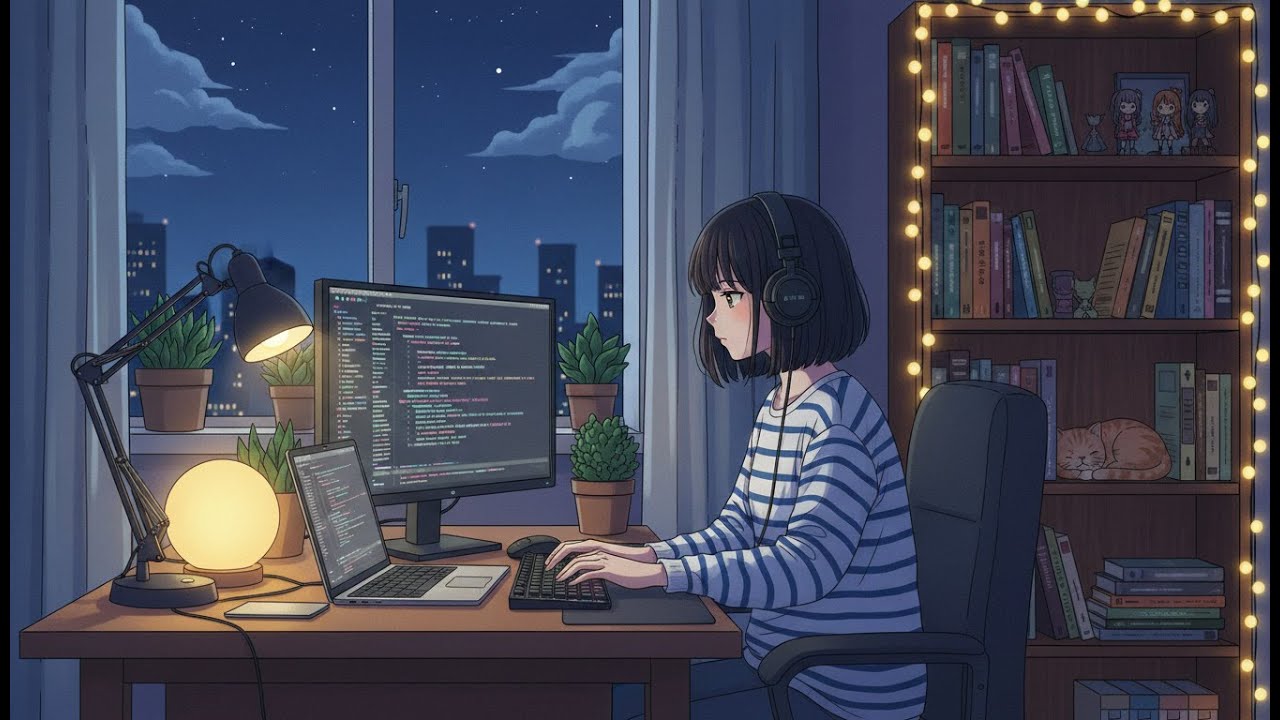 Moonlight Workspace 🌙 | Rain on Windowpane 🌧️ Lofi Hip Hop for working/ studying