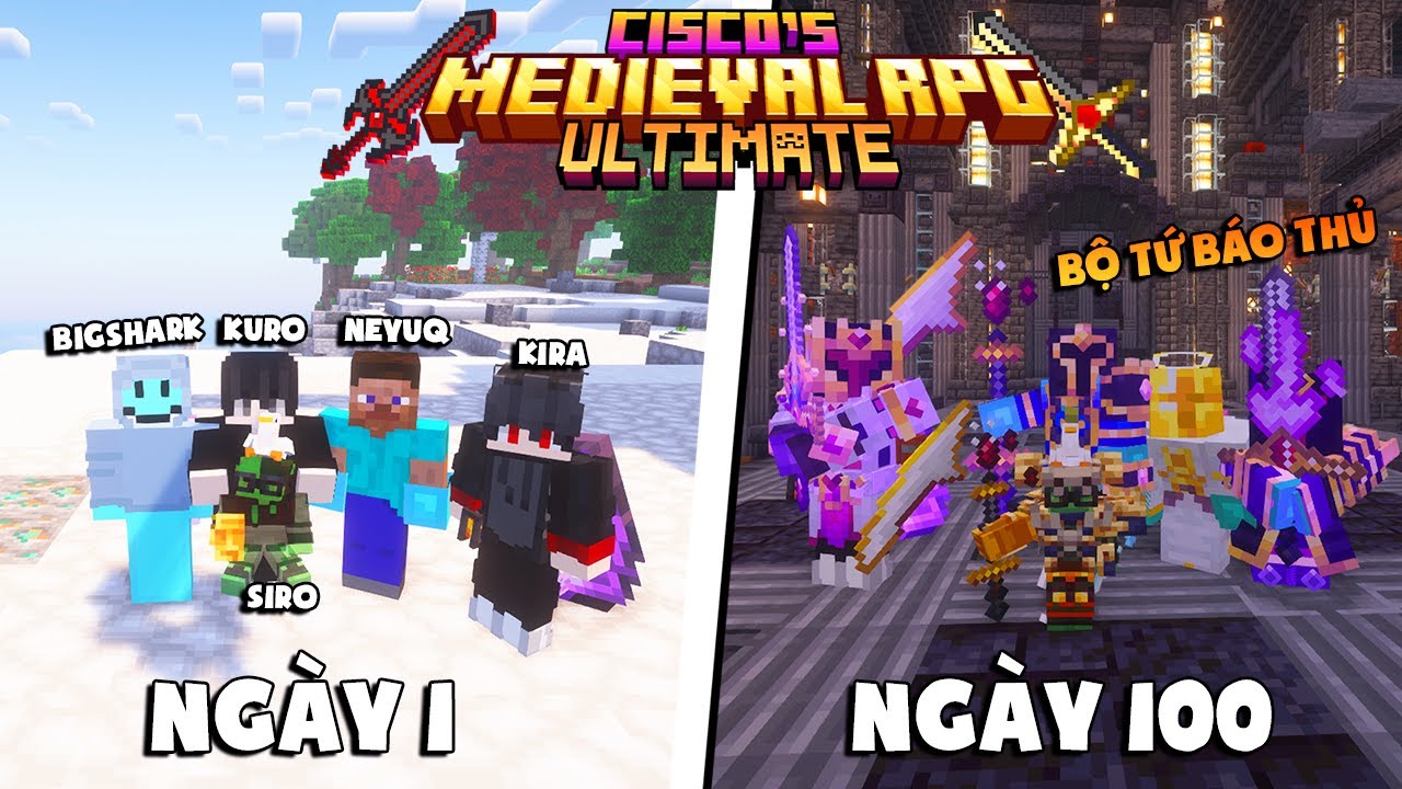 KuroMC Tóm Tắt 100 Ngày Minecraft Cisco's Medieval Ultimate Cùng Bộ Tứ Báo Thủ Và Big Shark