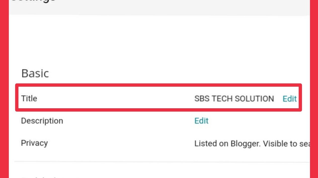 Blog Basic Settings || Title Edit in Blogger || Change Title Name