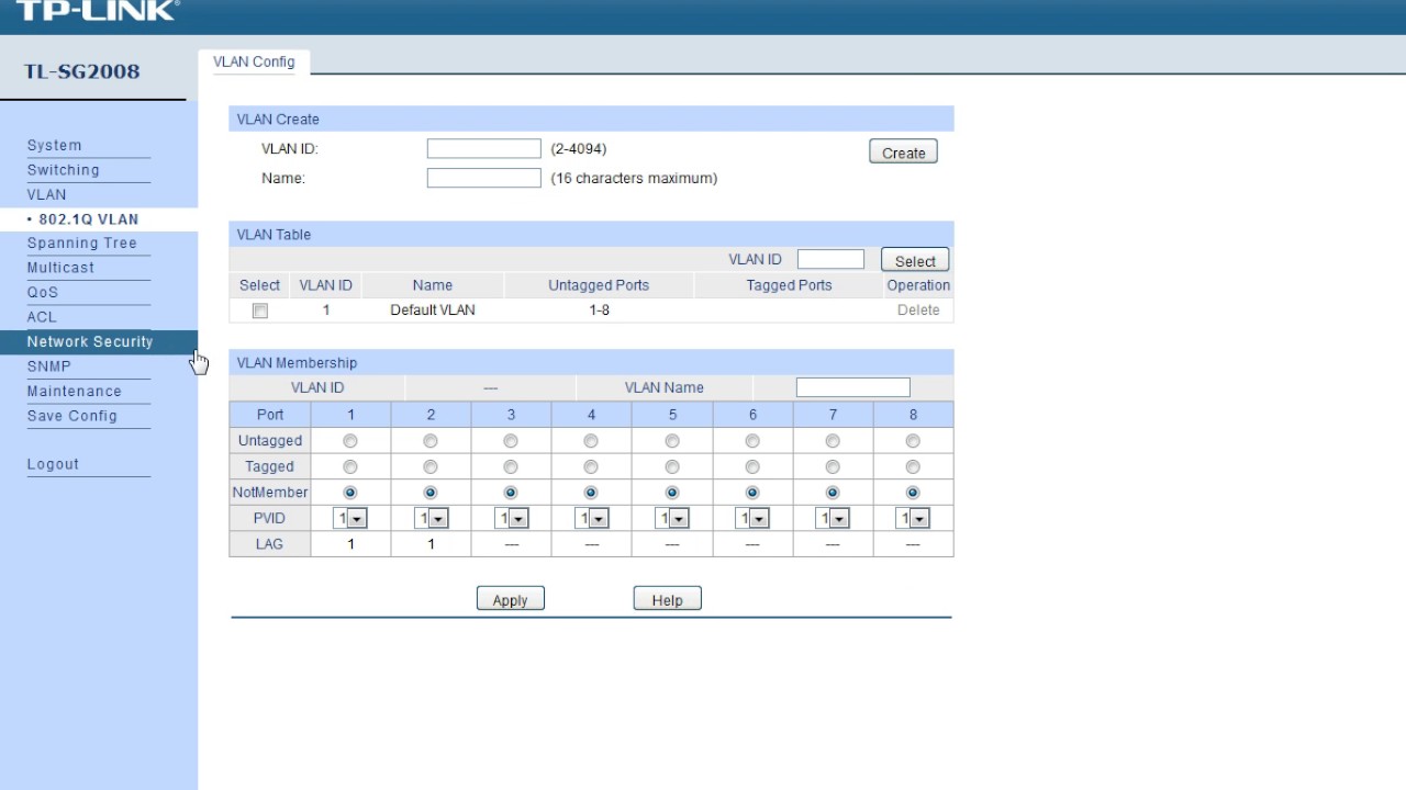 Switch TP-LINK TL-SG2008 Smart Web interface
