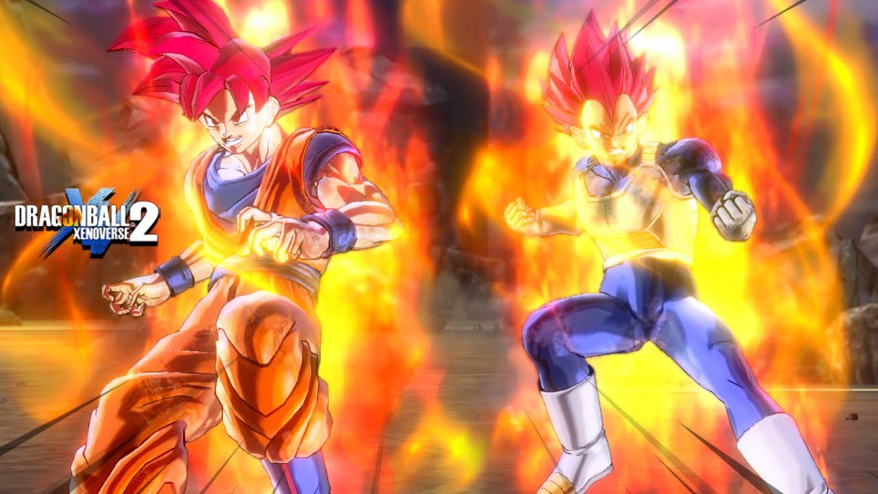 Blazing Red God! NEW Super Saiyan God Auras! Dragon Ball Xenoverse 2 Custom SSG Goku & Vegeta MODS