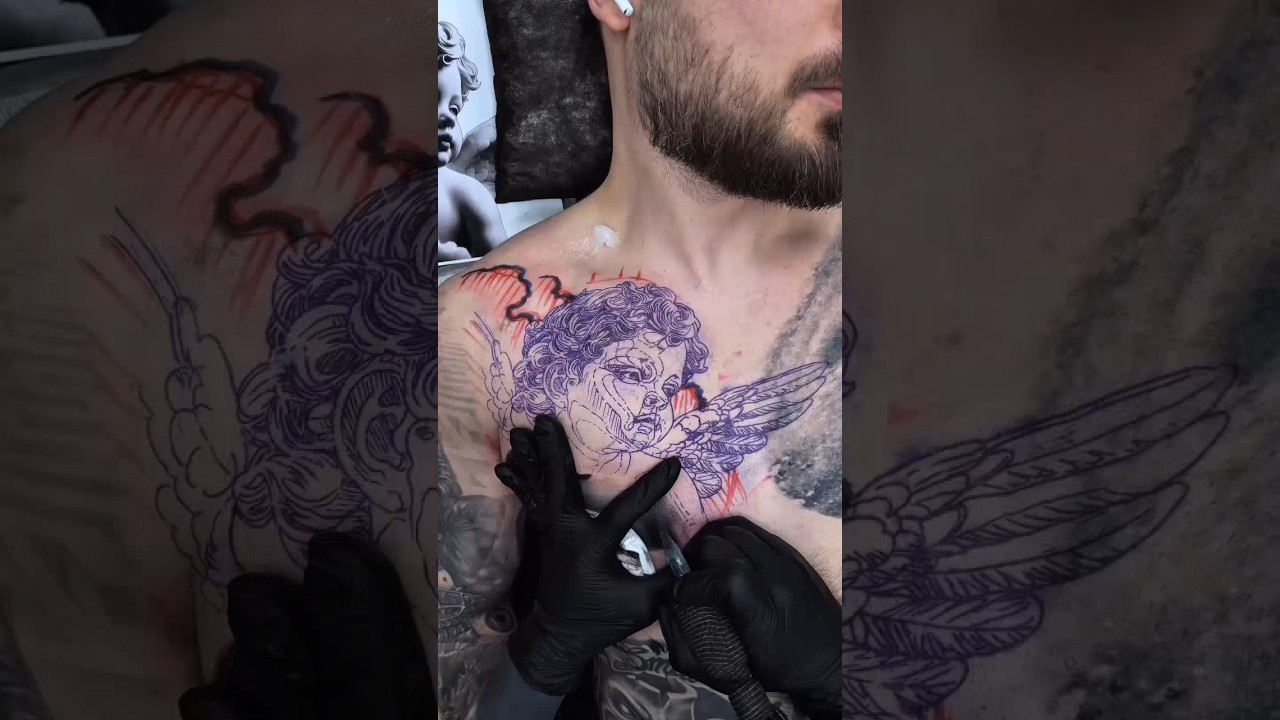 Epic Angel Chest Tattoo Tour 🔥 | Stunning Detail & Art Piece✨️🤯 #drawing_complex #tattoo #inked