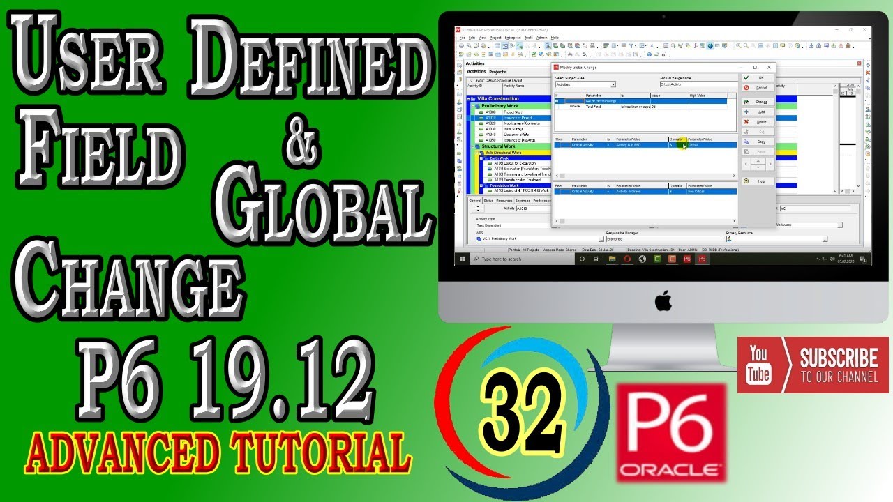 How to Create User Defined Field and Assign Global Changes | Primavera P6 |19.12| Advanced Tutorial