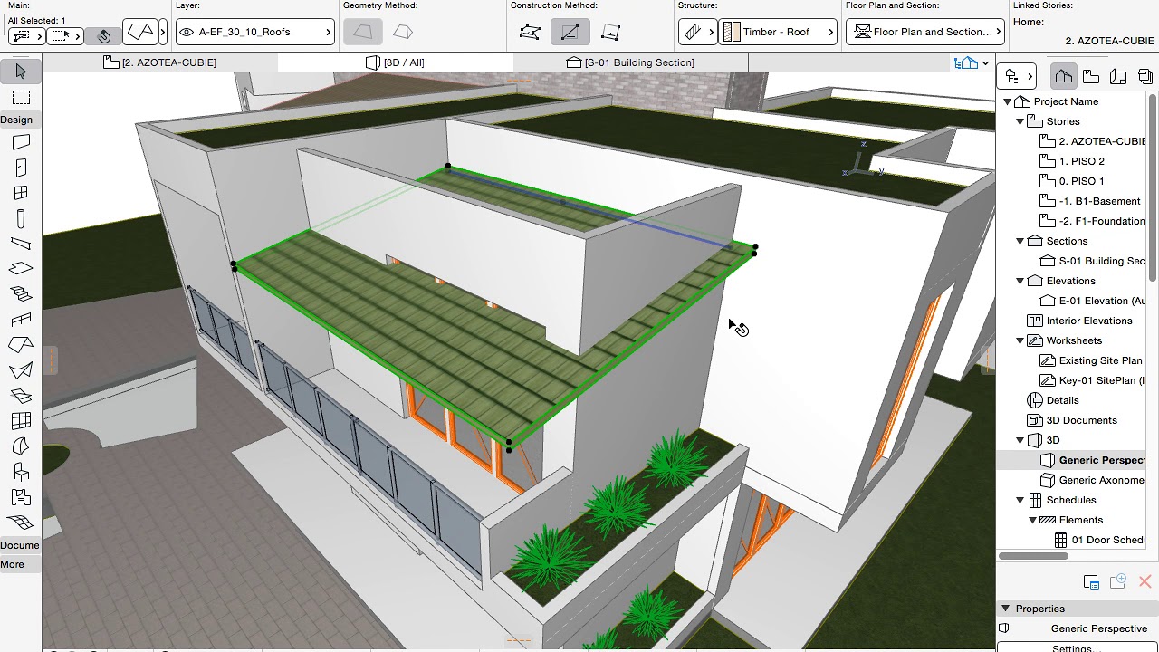 Cubierta simple y ajuste de muro a cubierta en ArchiCAD