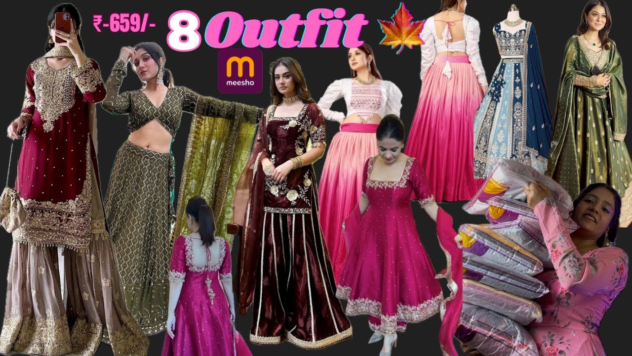 Meesho party wear HUGE HAUL at 659/-Try on ||#meeshohaul  lehenga,sharara, kurta Plazo set,Anarkali,