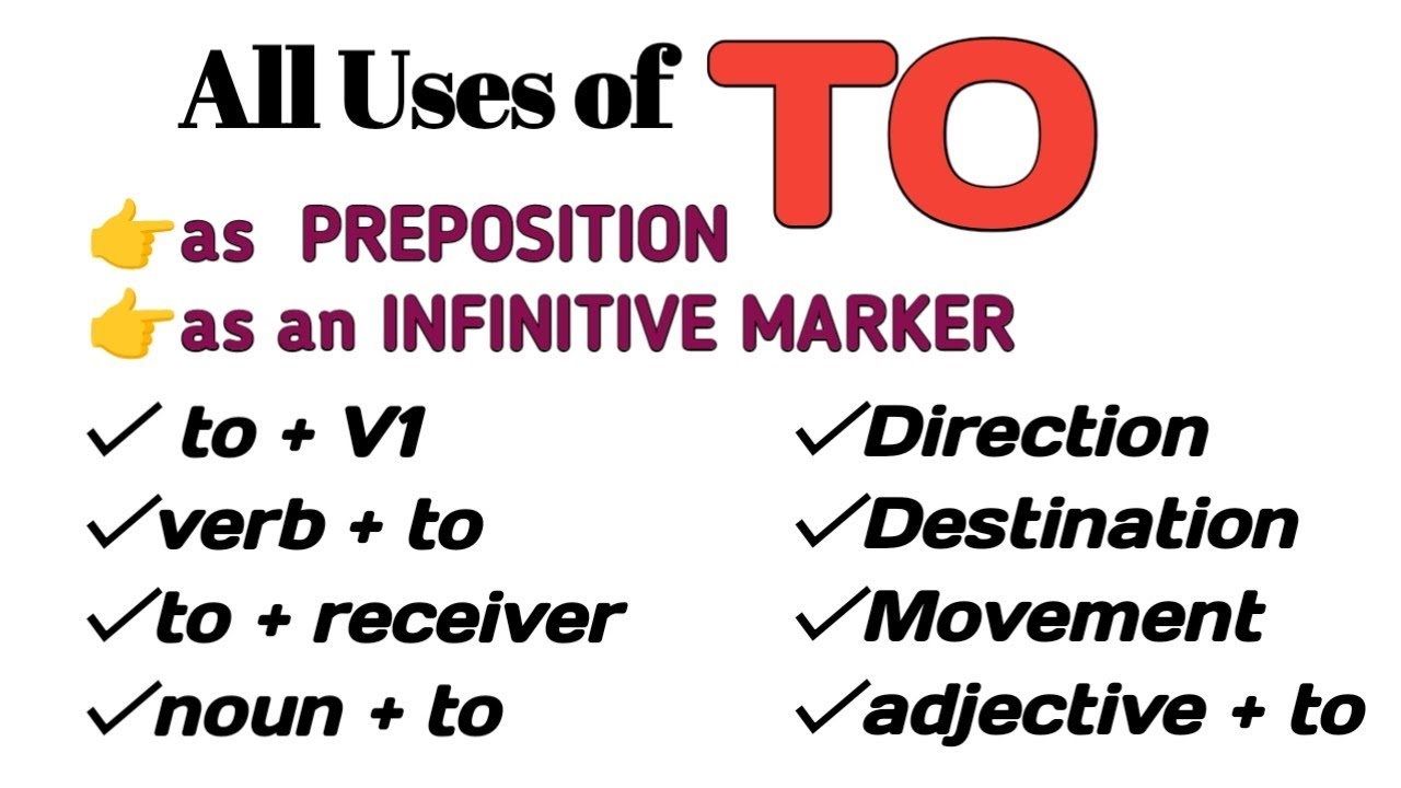 Use of 'TO' in English | To का use in Hindi/To के सभी प्रयोग in English grammar/Different uses of TO