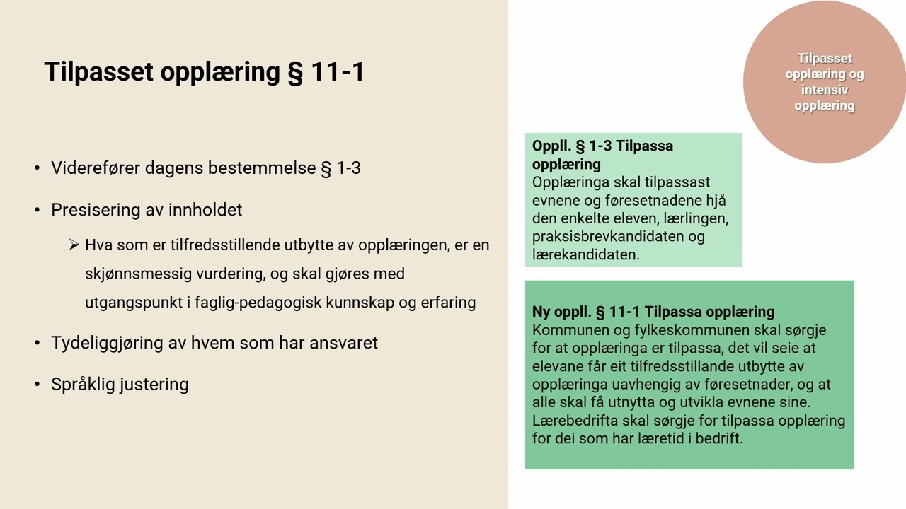 Tilpasset oppl&aelig;ring og individuell tilrettelegging - Ny Oppl&aelig;ringslov 13 mars