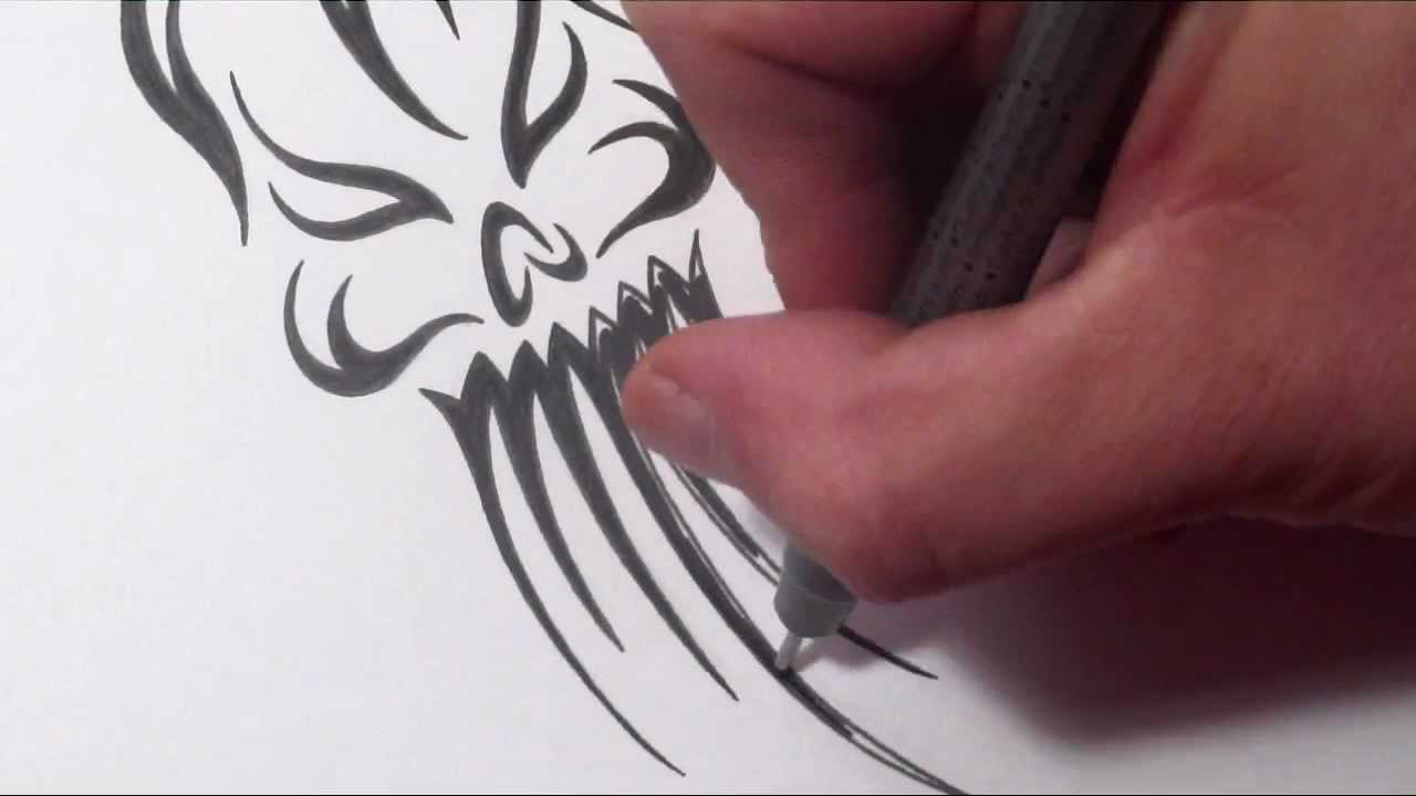 How To Draw an Evil Tribal Skull Ghost Tattoo Design