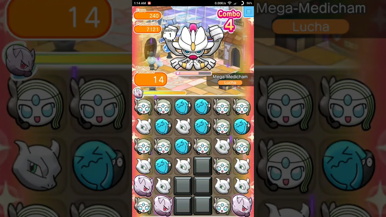 Pokémon Shuffle - Superando a Mega Medicham (Itemless). Fase 240. Team for noobs.