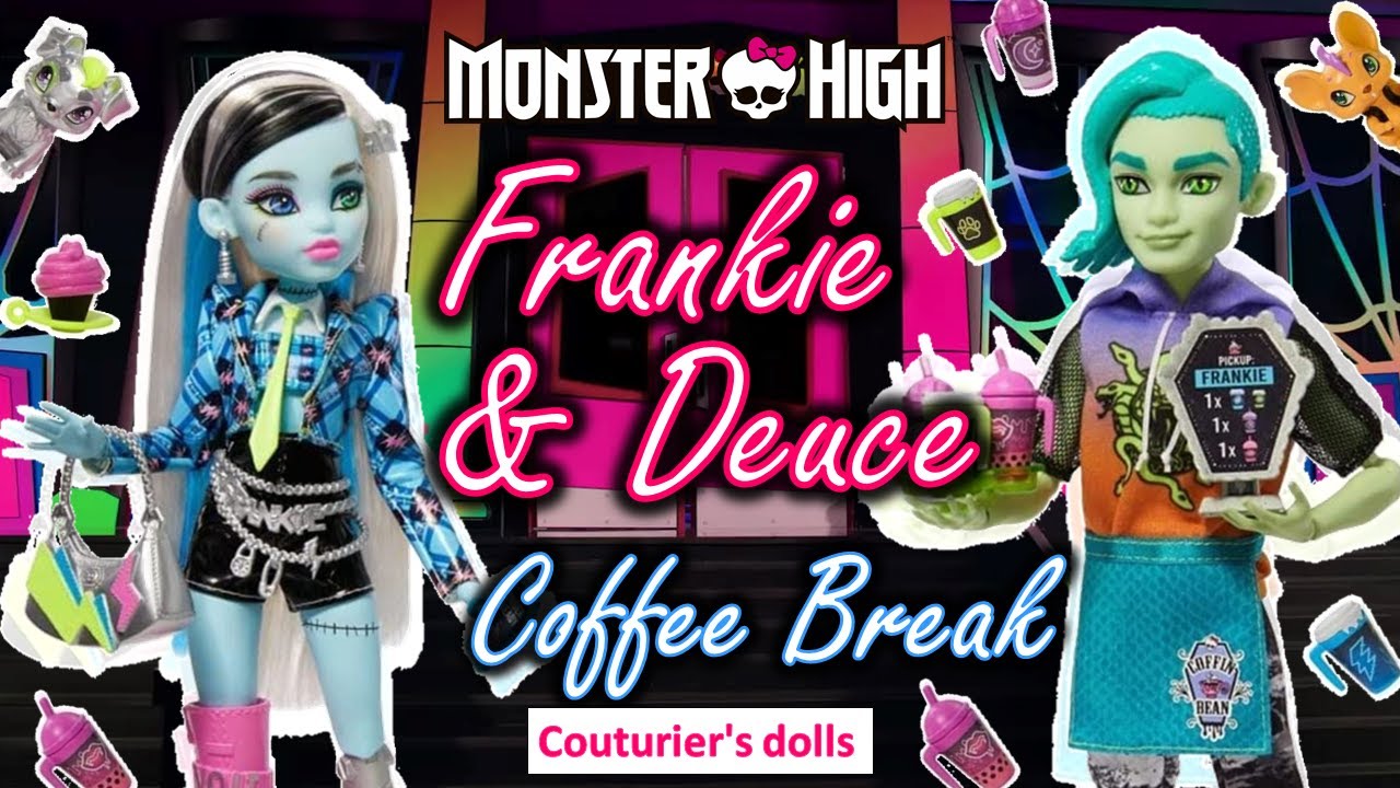 MONSTER HIGH DEUCE & FRANKIE COFFEE BREAK ‎🐍⚡*Español* 💙💚/ Playset  / 🐍⚡Couturier's dolls  💙💚