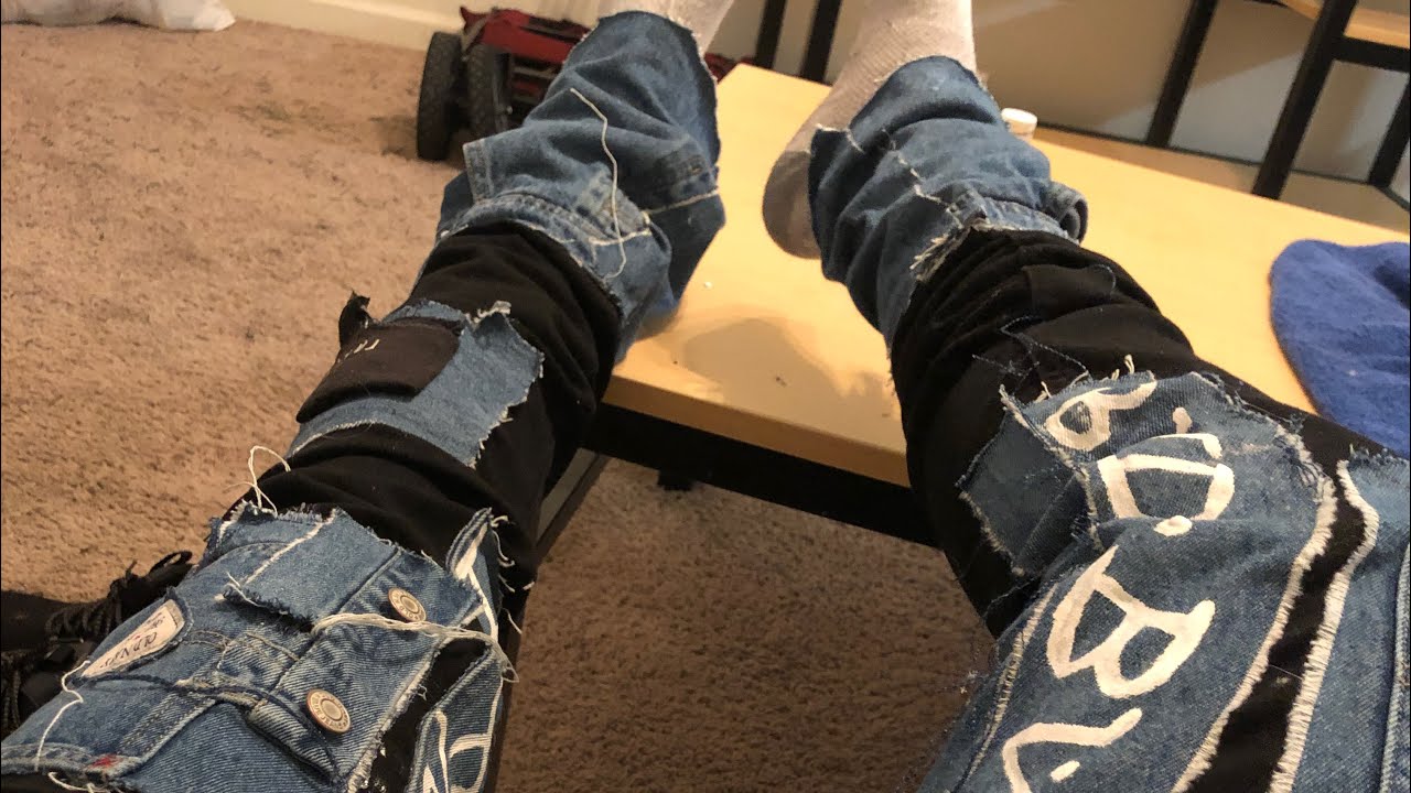 Hot Glue Hack: DIY STACKED 2TONE BLACK WALMART JEANS