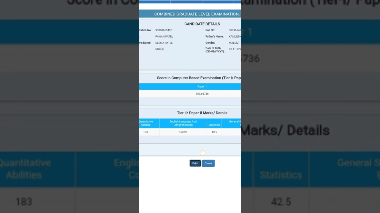 MY SSC CGL 2020 MAINS SCORECARD