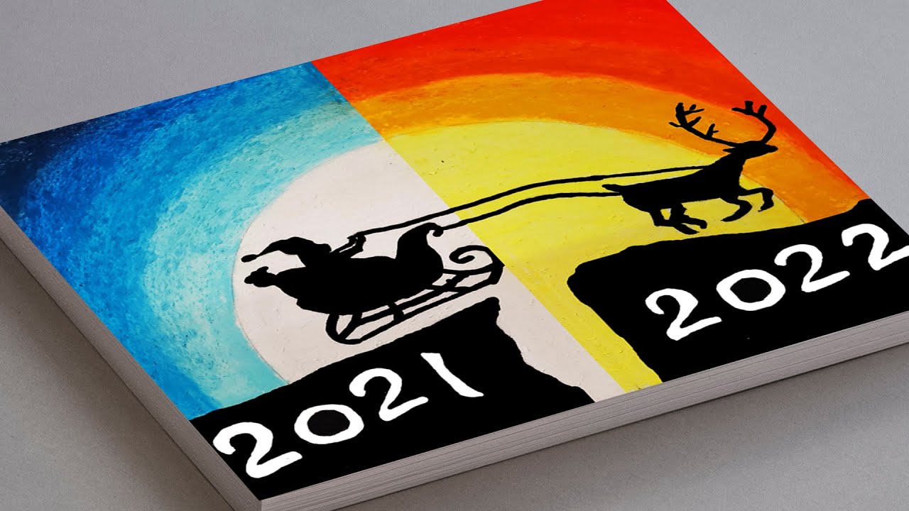HAPPY NEW YEAR DRAWING 2023 | MERRY CHRISTMAS DRAWING | SANTA CLAUS DAY AND NIGHT SCENERY DRAWING