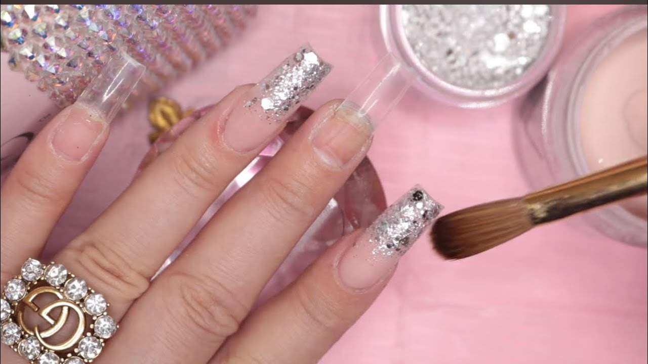 U&ntilde;as de Salon con Glitter Plata y Flores 3D 💅🏻💅🏻