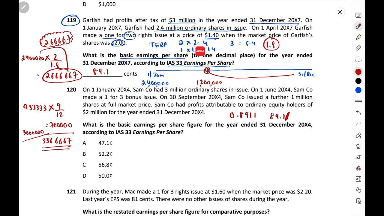 ACCA F7-FR - Exam kit Solution - Chapter 14 - Earning per share EPS (MCQs)
