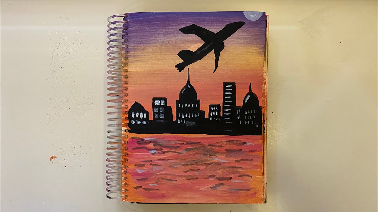 Kolay anlatımlı Günbatımı manzarası (suluboya çalışması) 🌇🛫  -evde sanat var ❤️