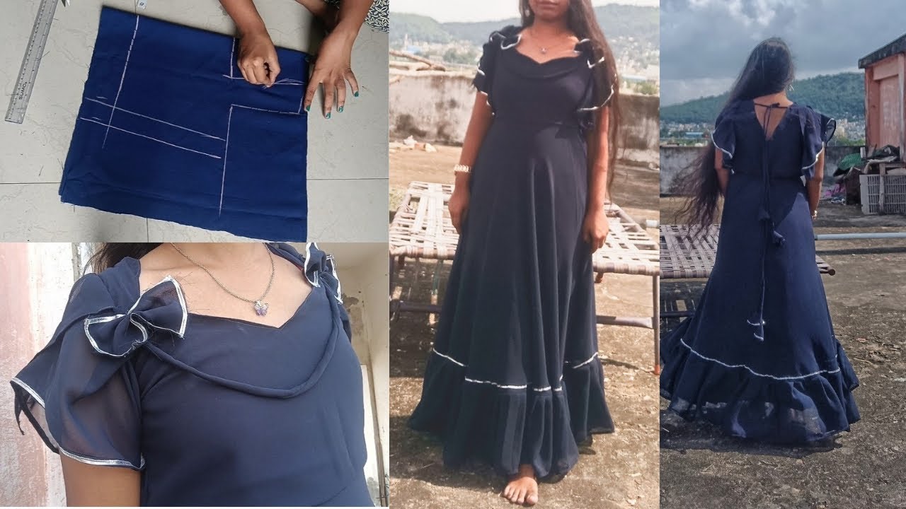 #longfrock #frockdesign  #cuttingandstitching #long frock #frillsleevesdesign #frillfrock 
