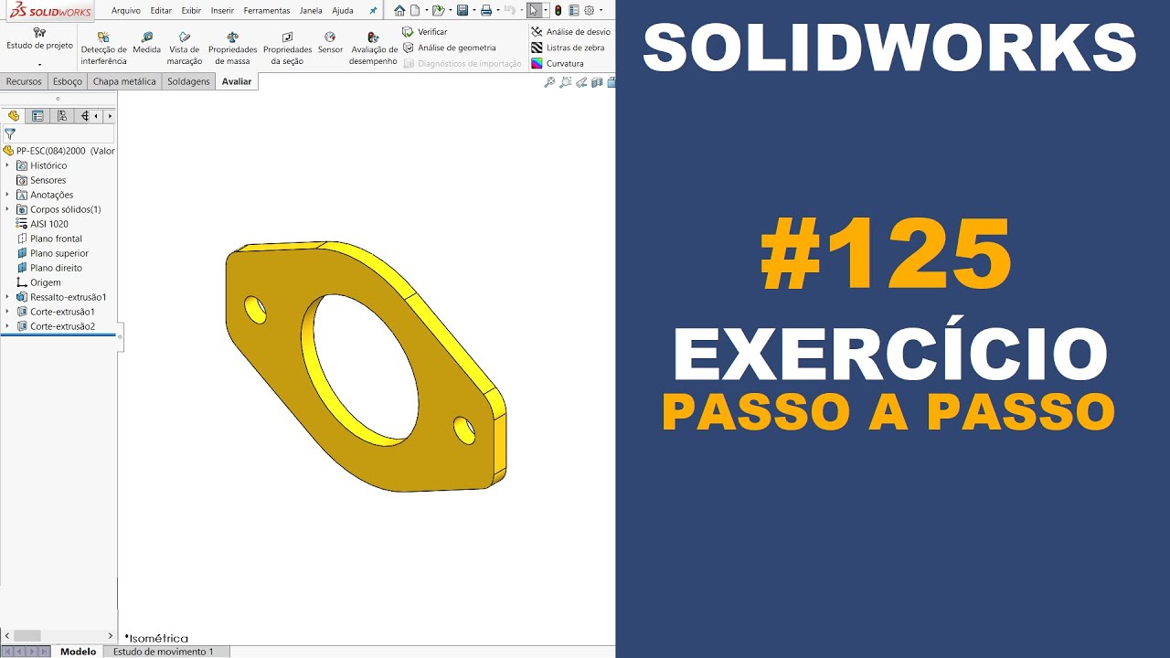SOLIDWORKS | EXERCÍCIO 125 - CHAPA CORTADA 136x96x6,35 #solidworks