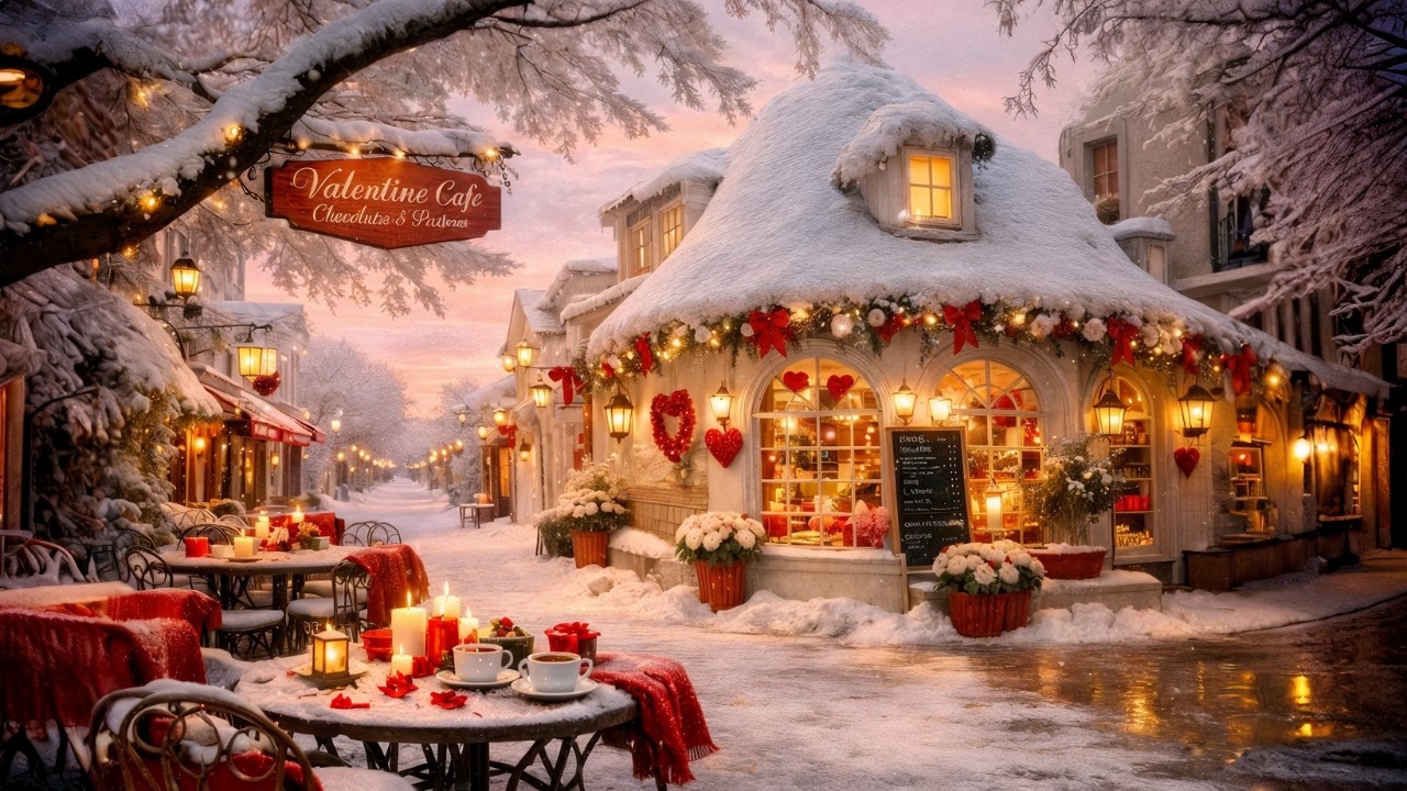 💕Happy Valentine’s Day 🌹🎵 Romantic Piano Music & Cozy Snowy Evening Street