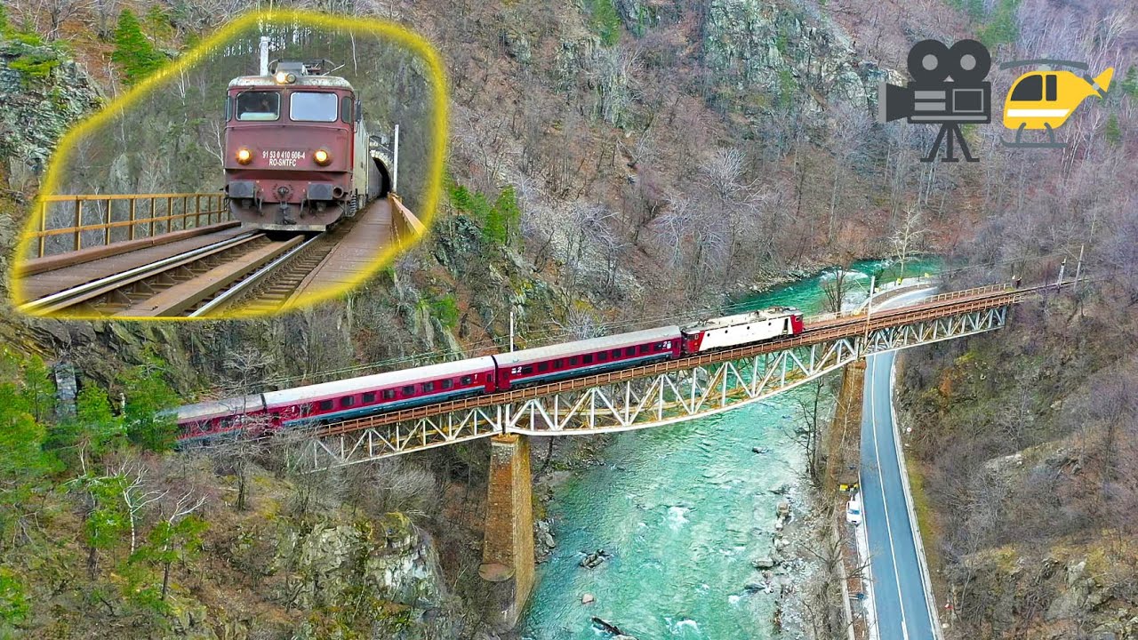🎦🚁Tren IR traversând un viaduct de pe Valea Jiului / Defileul Jiului (30 01 2021)