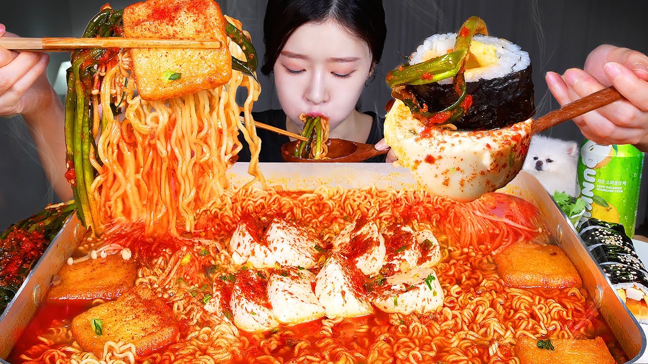 ASMR MUKBANG | Меня госпитализировали 😷 Острый мягкий тофу мала рамен 🔥 Сырный кимбап, кимчи