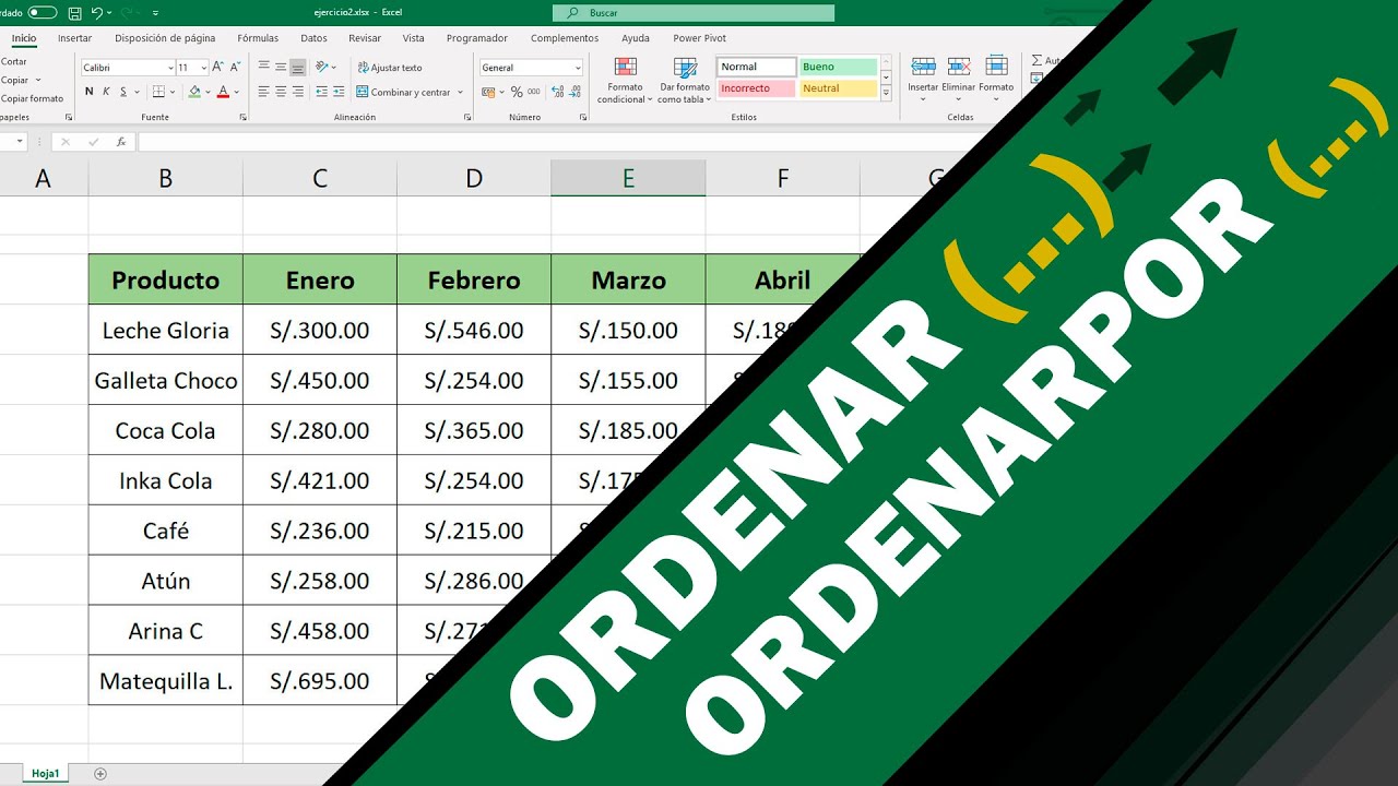 Función ORDENAR y ORDENARPOR en Excel