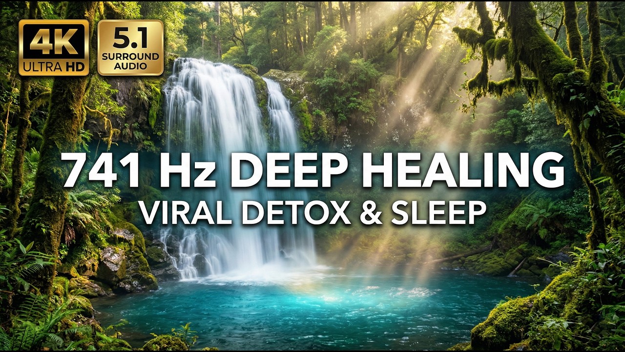 8 Hours Deep Healing 741 Hz Waterfall Cascades: Viral Detoxification & Sleep (4K 60FPS 5.1 Audio)