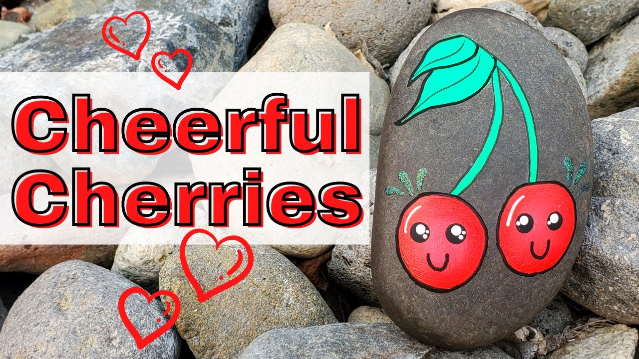 Cheerful Cherries Rock Painting 🍒