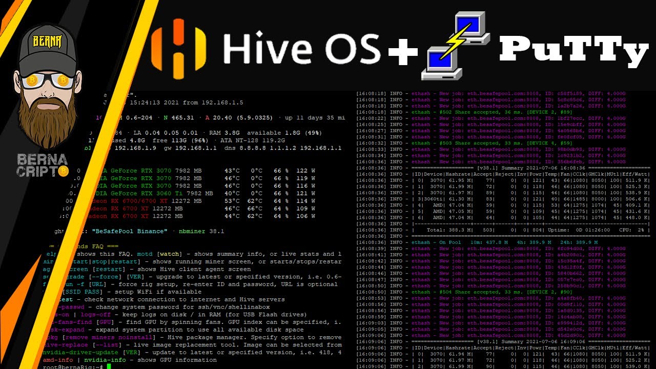 ACESSO REMOTO A SUA RIG DE MINERAÇÃO DO HiveOS NO WINDOWS SEM DELAY COM O PuTTy - BERNA CRIPTO