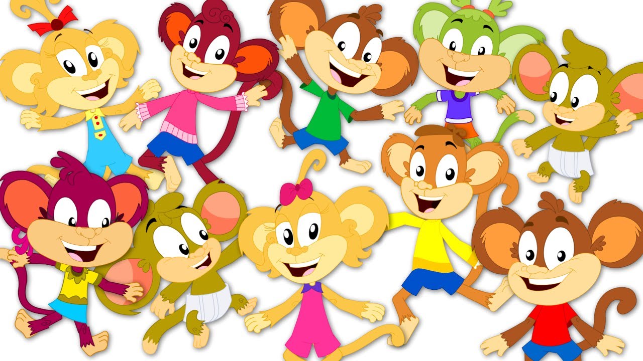 Ten Little Monkeys Jumping On The Bed | Monkey Nursery Rhymes | Kids Songs For Children