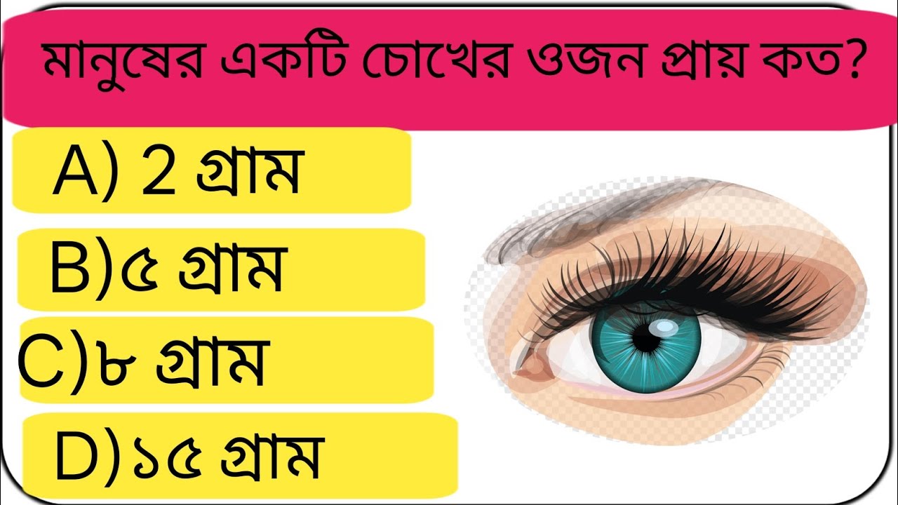 মানুষের একটি চোখের ওজন প্রায় কত?GK Question||GK In Bengali||GK Question and Answer||BD GK world 04