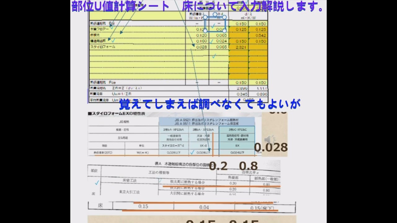 木造　床部位U値計算シート　解説　過去動画解説