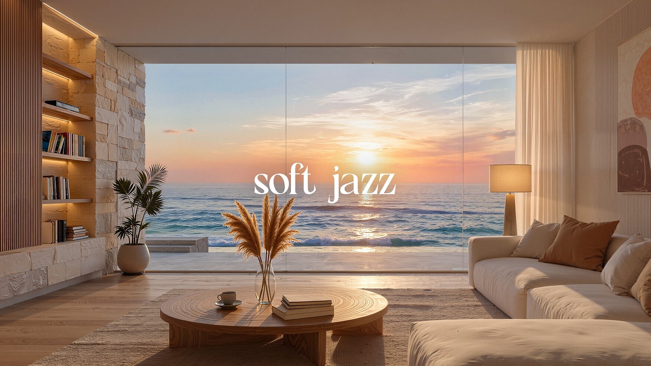 Luxury Seaside House Sunset Jazz Ambience 4K 🌅 Elegant Instrumental Jazz by the Sea