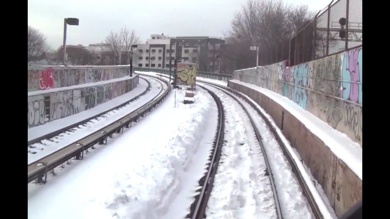 ᴴᴰ R42 J Train Front Window Footage - Jamaica Center-Broad Street with Snow
