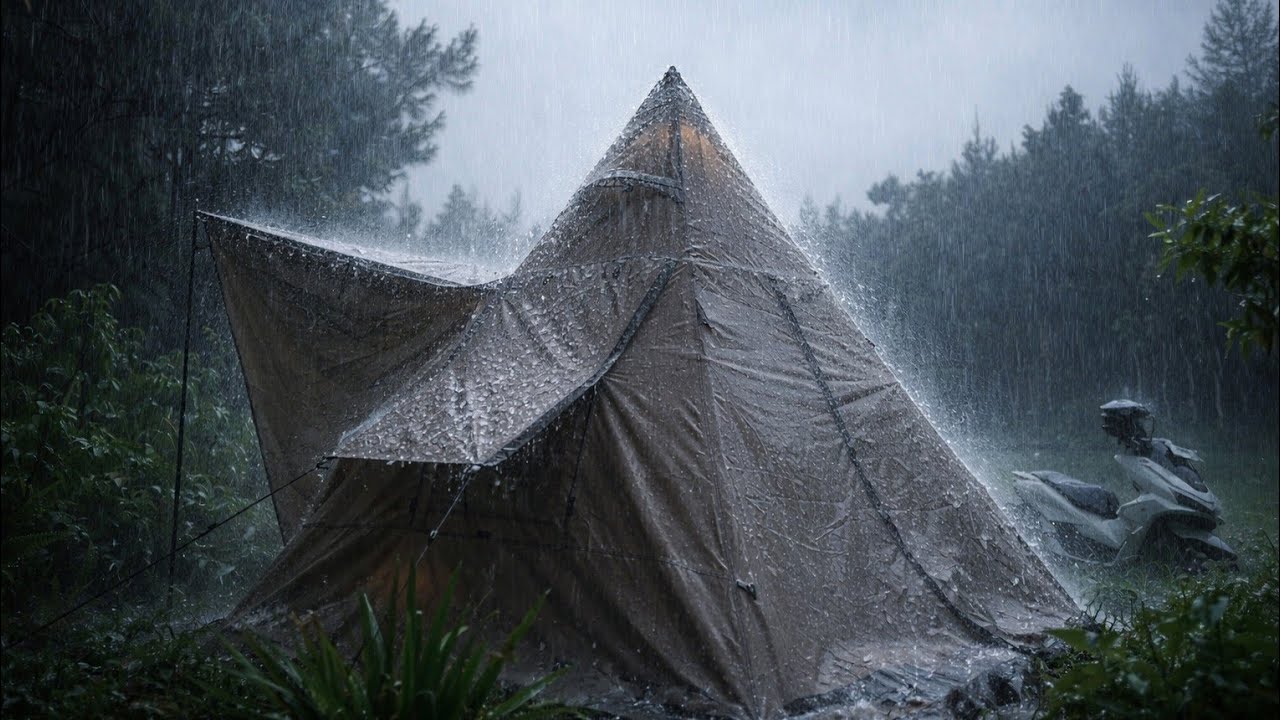 COZY CAMPING IN HEAVY RAIN  // 🌧 Solo Camping In Heavy Rain With My Moto. 