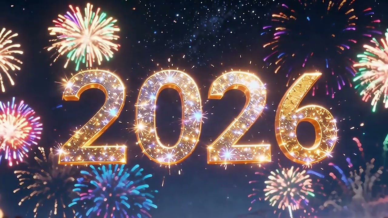 Happy New Year 2026 Background Screensaver 🎵🎆 1 Hour Loop in 4K UHD, Fireworks & Celebration