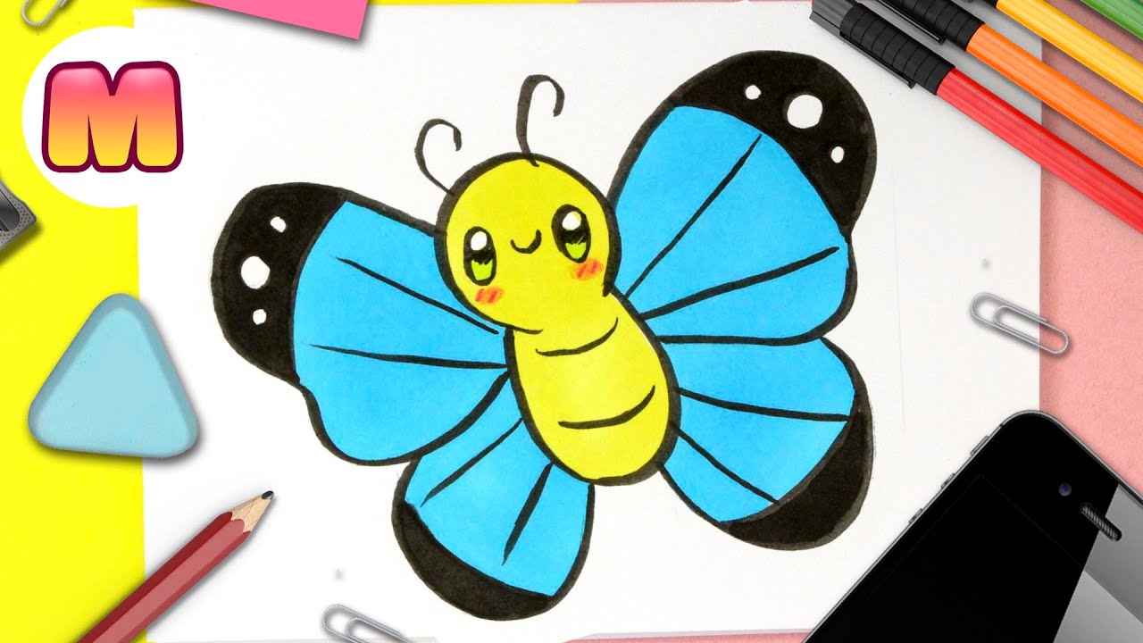 COMO DIBUJAR UNA MARIPOSA KAWAII 🦋 Dibujos fáciles kawaii 🦋 Aprende a dibujar animales con Jape
