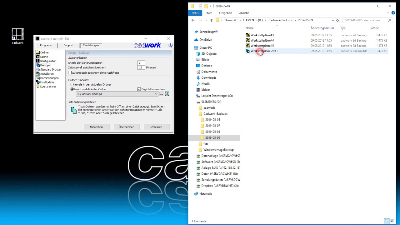 cadwork V26 automatisch Speichern ohne Nachfrage