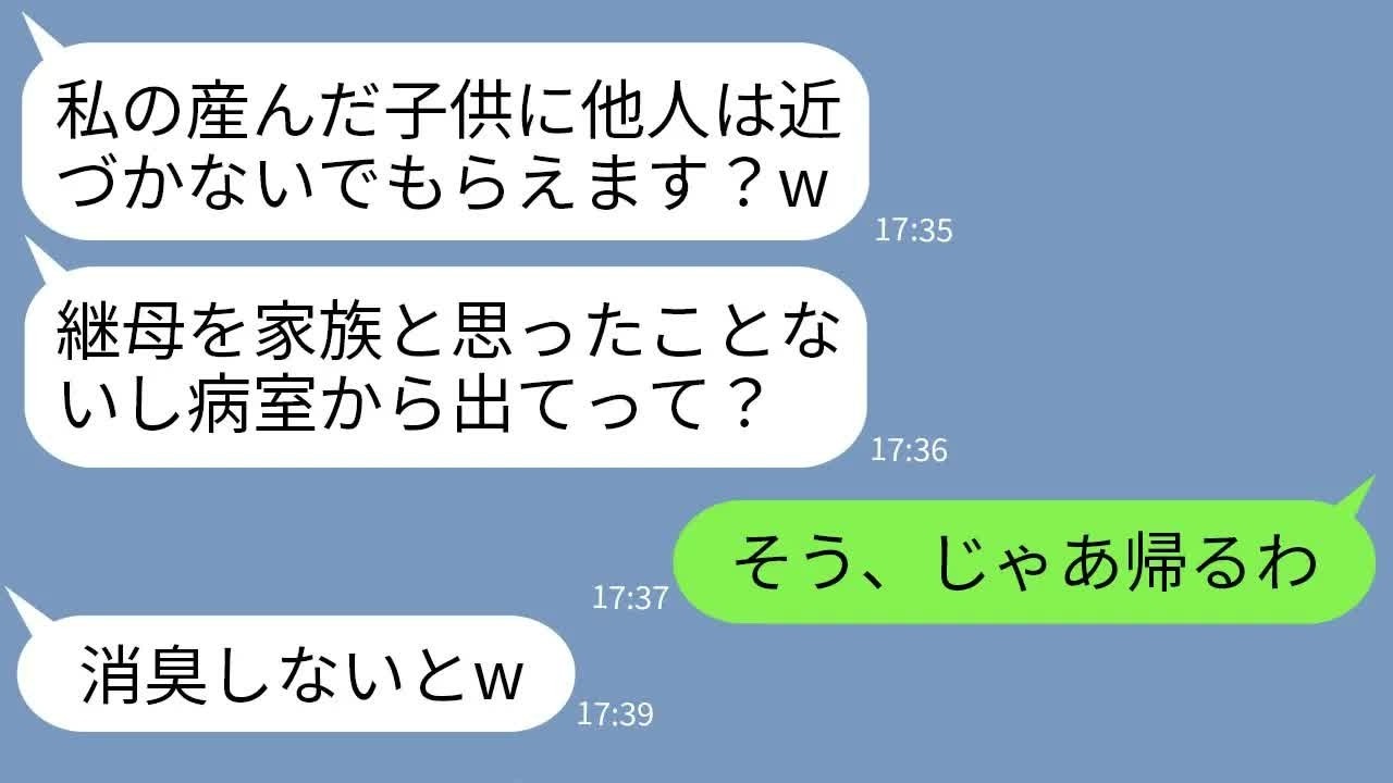 【LINE】20年間育ててきた夫の連れ子が出産。病院で嬉し涙を流す私に連れ子「他人はこの子に近づくな！w消えろ！」→お望み通りに縁切ったら連れ子が号泣することにwww