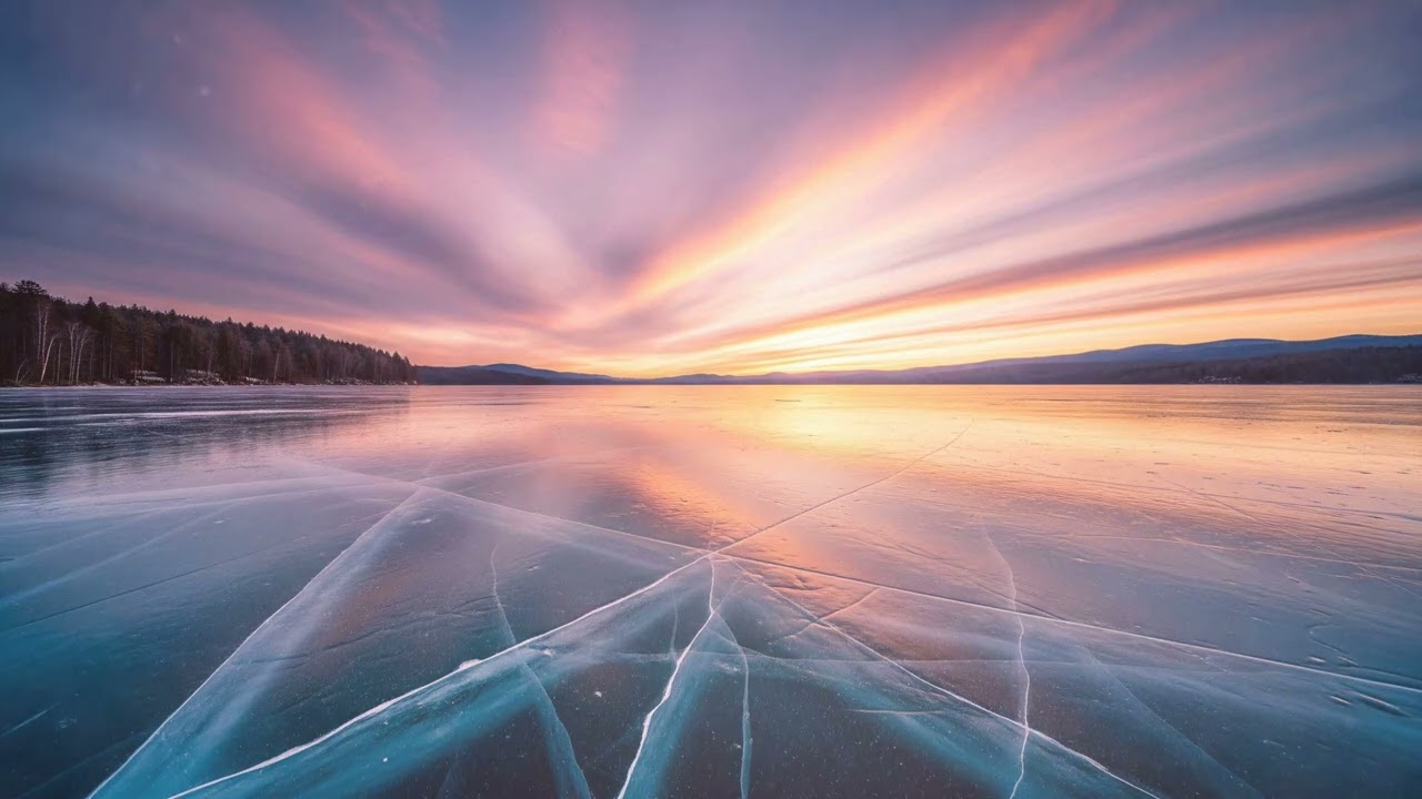 Ethereal Beauty: A Frozen Lake Beneath a Dramatic Sunset