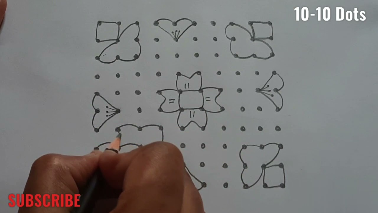 Simple 10-10 Dots Rangoli Design | Rangoli 141 | How To Make Rangoli Design | Chukkala Muggu