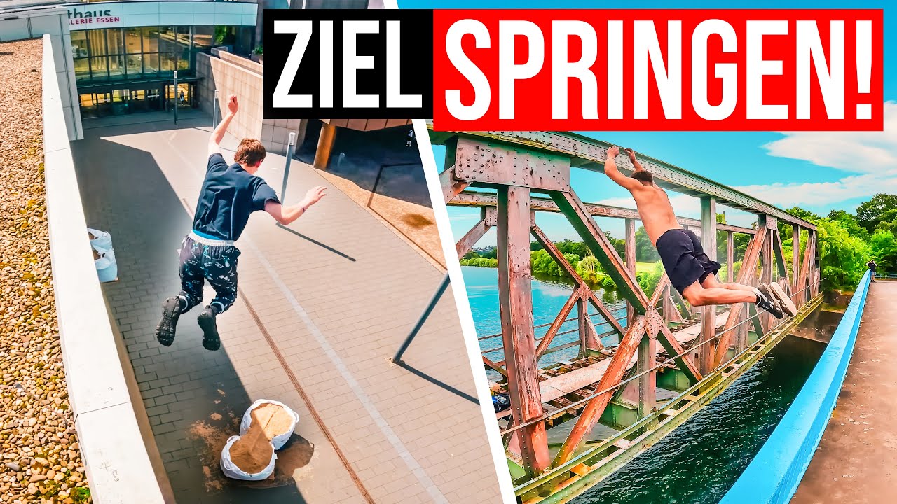 PR&Auml;ZISER Sprung in eine T&Uuml;TE mit SAND?! | Mentale Parkour & Water CHALLENGES im Ruhrpott!