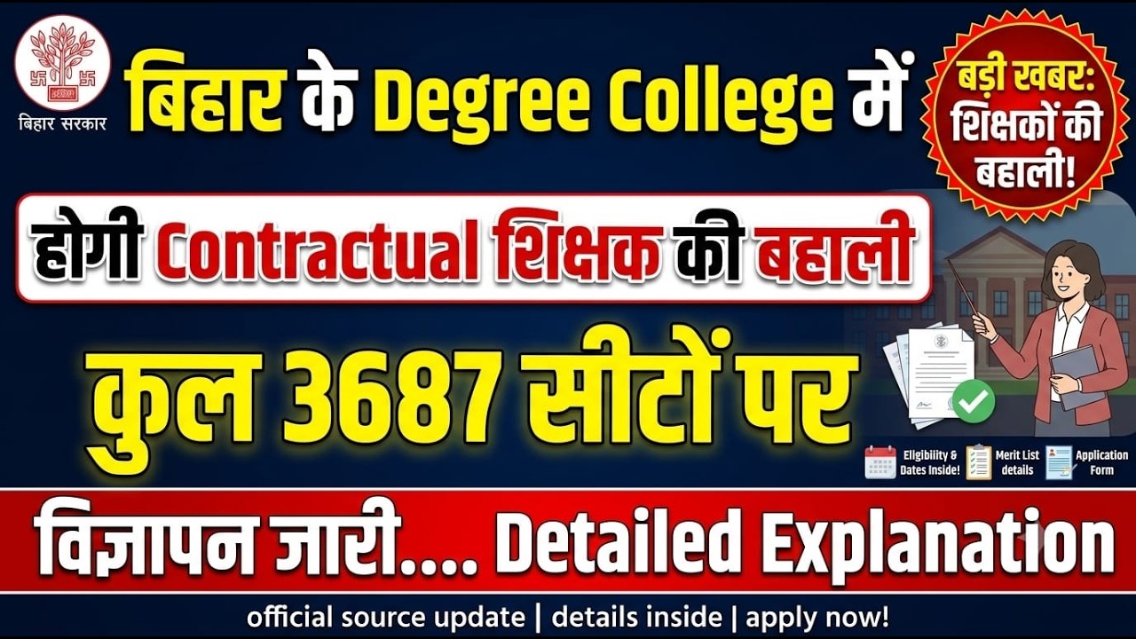 #Bihar Degree College Contractual Teacher Recruitment 2026 || 🚨 कुल 3687 सीटों पर विज्ञापन जारी