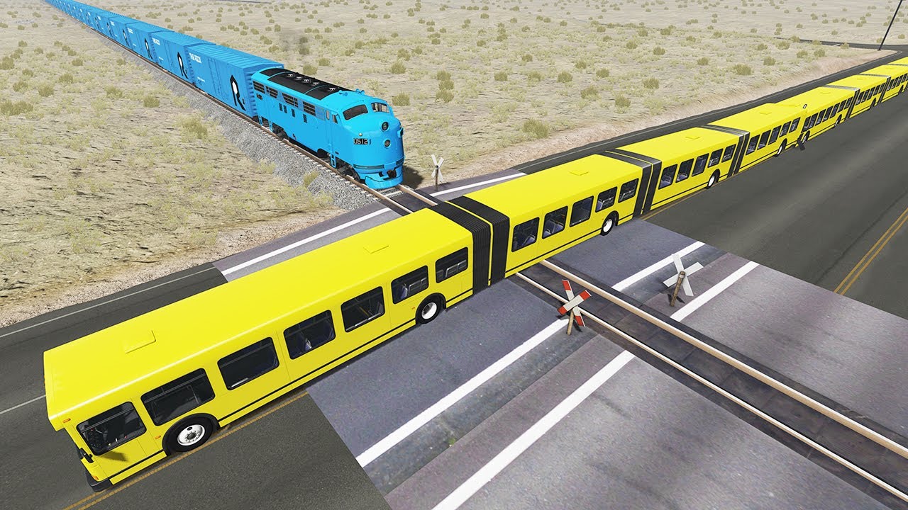 Long Articulated Bus Accident on Railway - Beamng drive