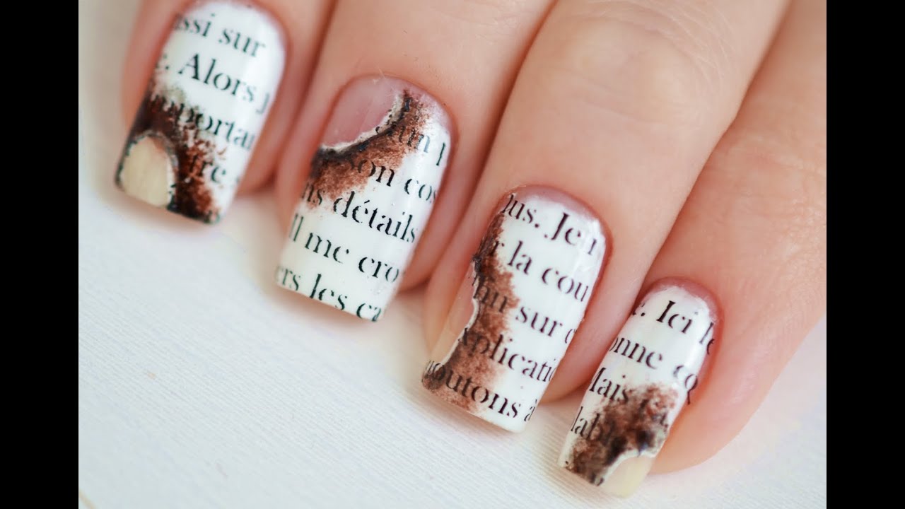 Easy Burned Newspaper Nail Art / Маникюр Газетный принт на ногтях