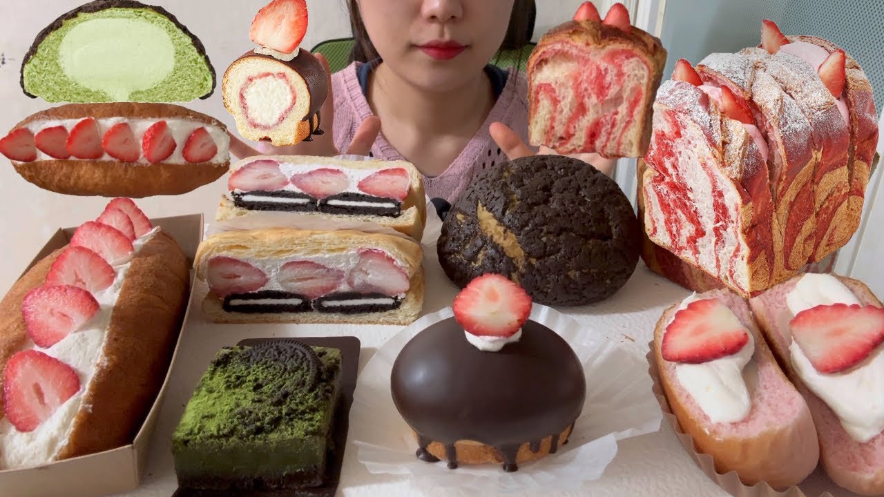 (ENG) 파리바게트 딸기 페어, 뚜레쥬르 말차 신상빵 먹방 | Strawberry Fair, Macha New Bread Mukbang ASMR