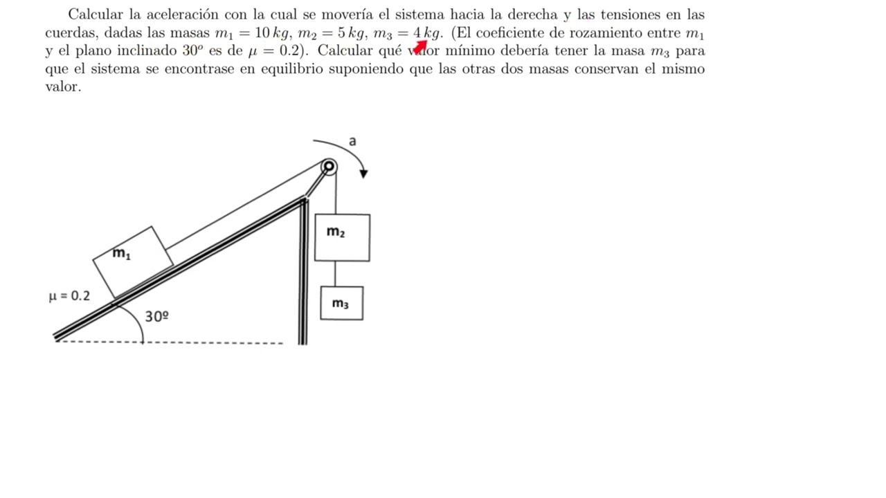 PROBLEMA DINÁMICA. TRES CUERPOS EN PLANO INCLINADO