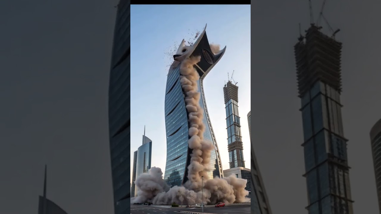 A cat shape and beautiful building demolition #aigenerated #tiktok #construction #demolition